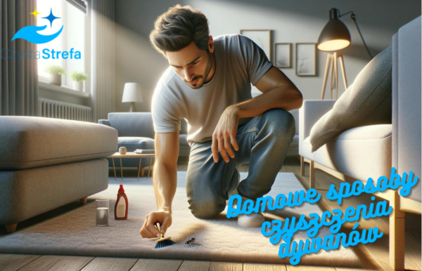 Mężczyzna czyszczący dywan domowym sposobem